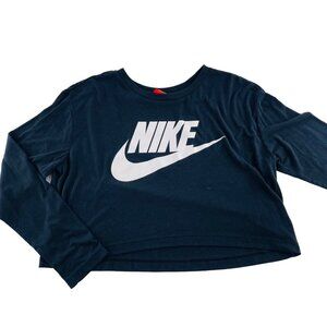 Nike‎ Womens Cropped Long Sleeve Navy Blue Shirt Size S